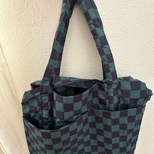 BAGGU Checkered Travel Tote - Green and Black